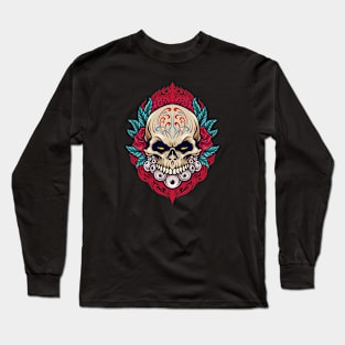 Cool Day of the Dead Sugar Skull with Eyeballs and Roses Long Sleeve T-Shirt
